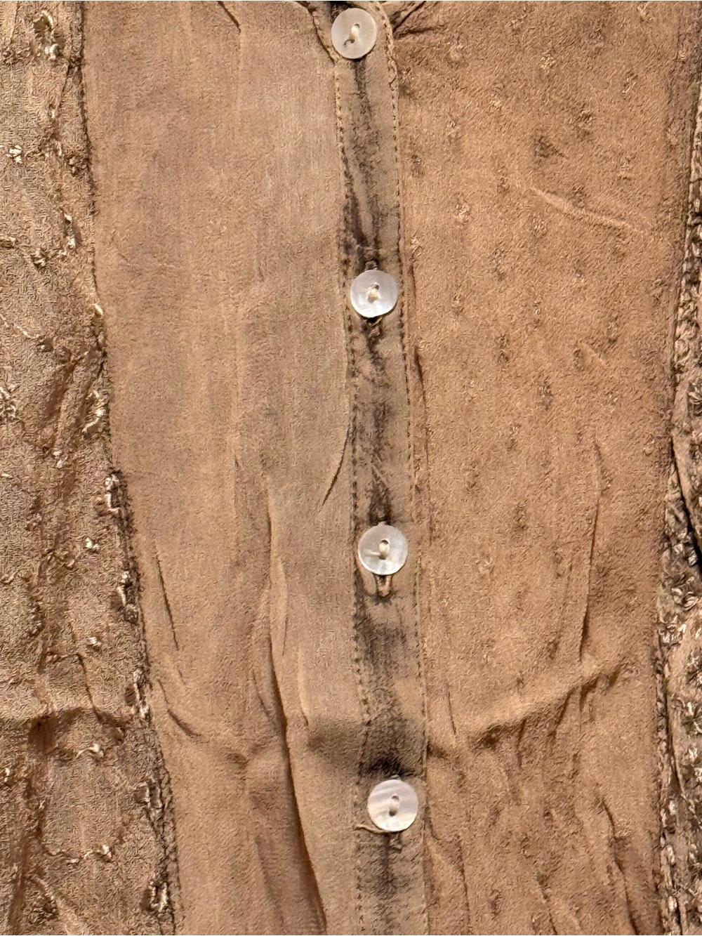 Vintage-Inspired Ruffled Button Front Blouse in Tan by Young Threads - Picture 8 of 9